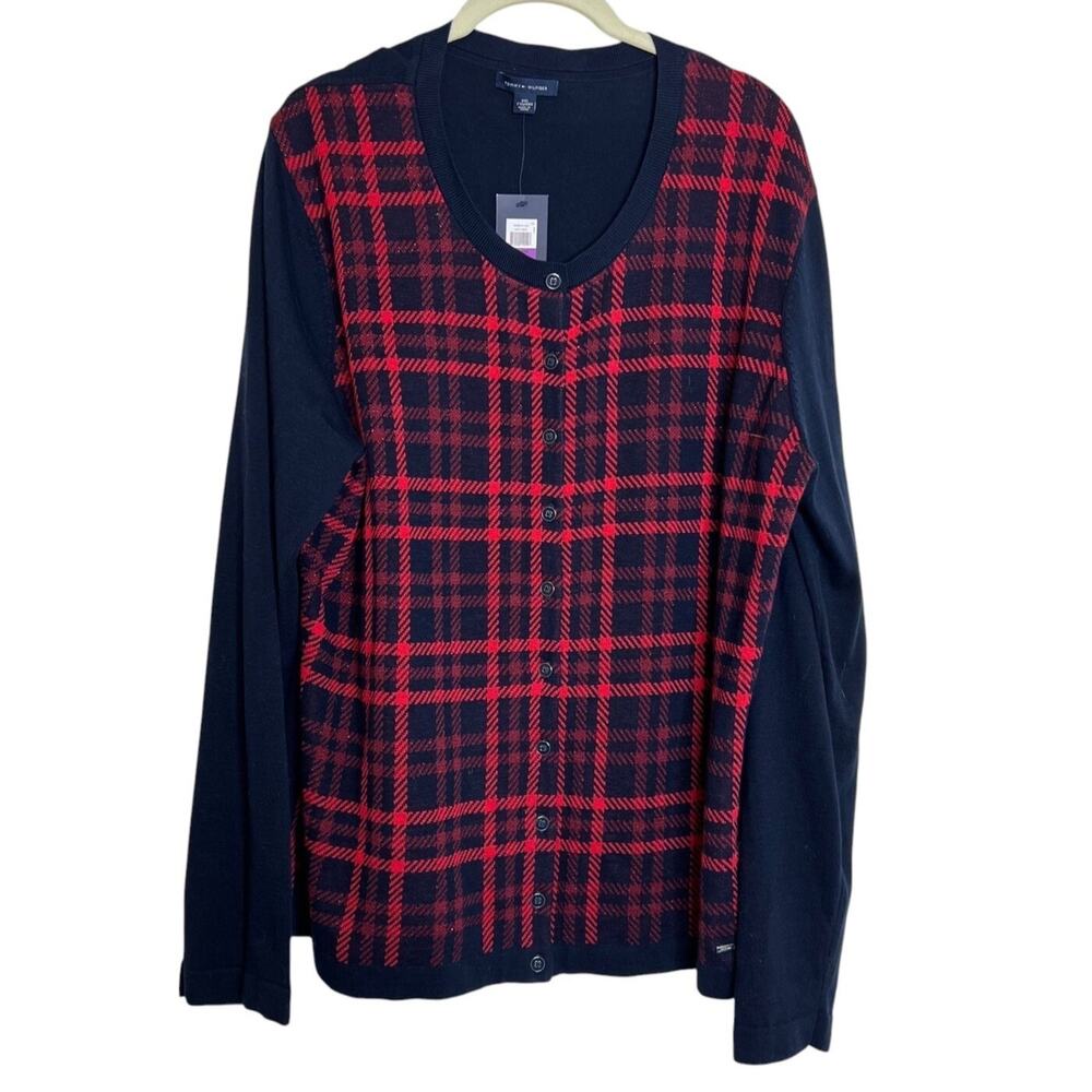 Tommy Hilfiger Womens Marilyn Plaid Cardigan Sweater Size XXL 100% Cotton New